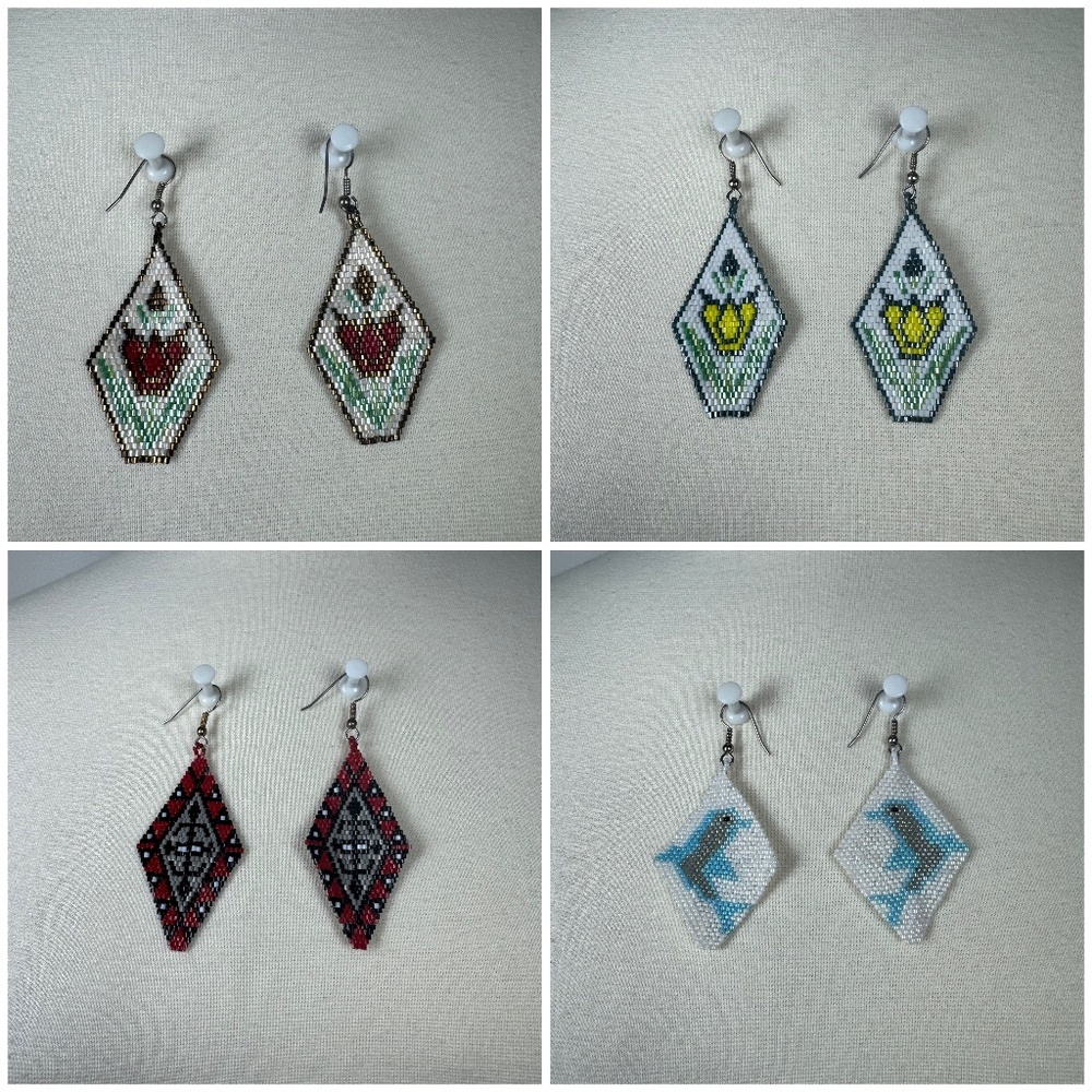Geometric Beaded Earrings Set - Multicolor